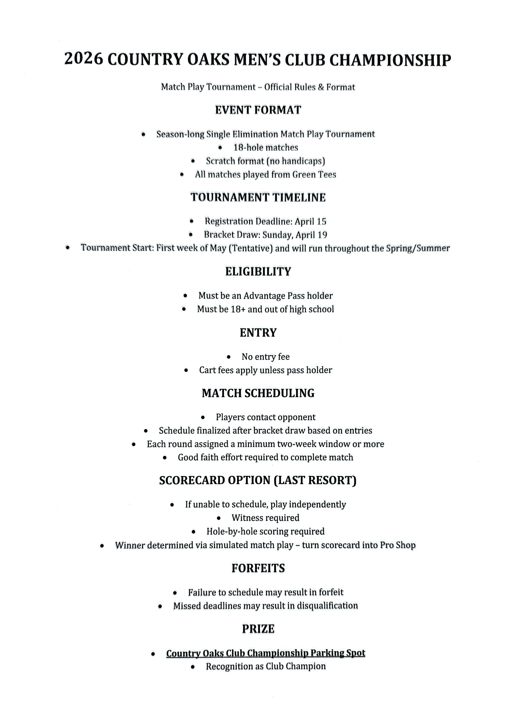2026 COUNTRY OAKS MEN'S CLUB CHAMPIONSHIP